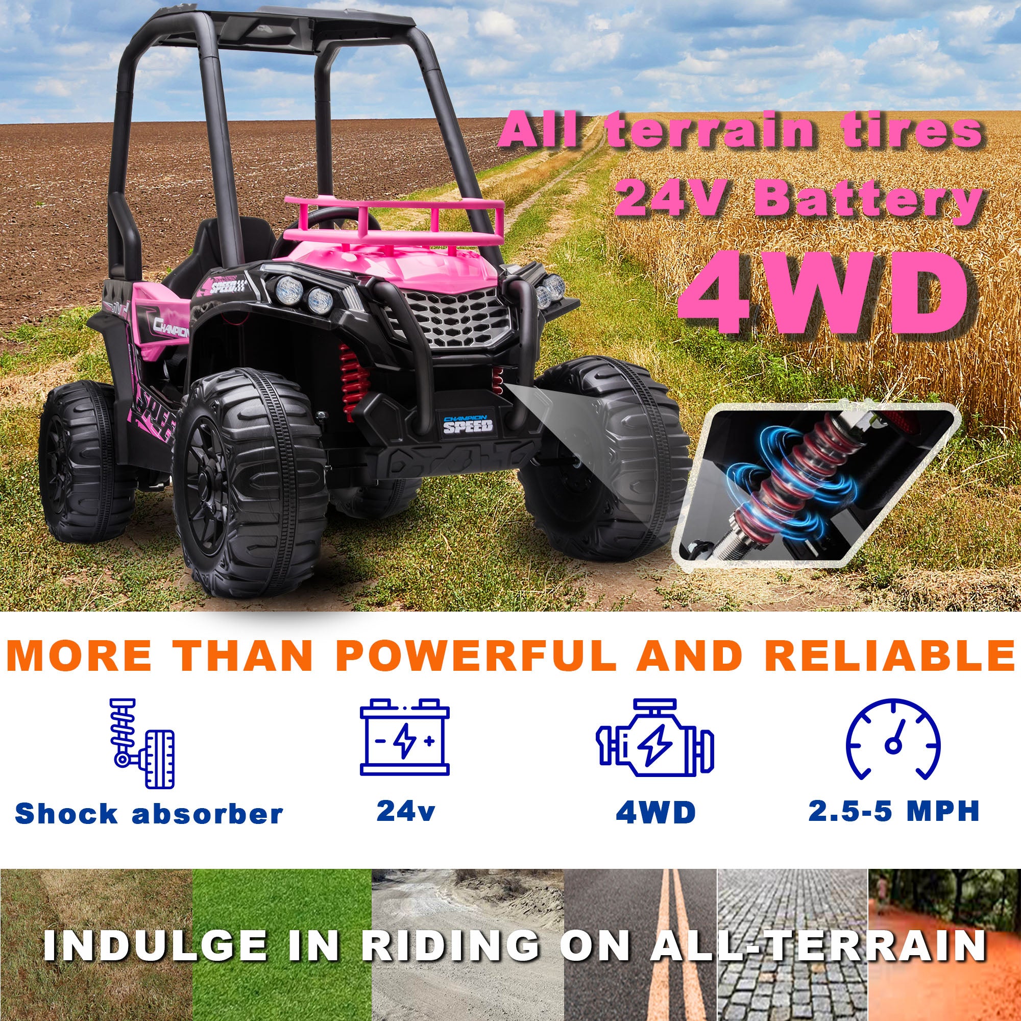 Kidsera 24V Ride on Car with Remote Control, 4WD Battery Powered UTV