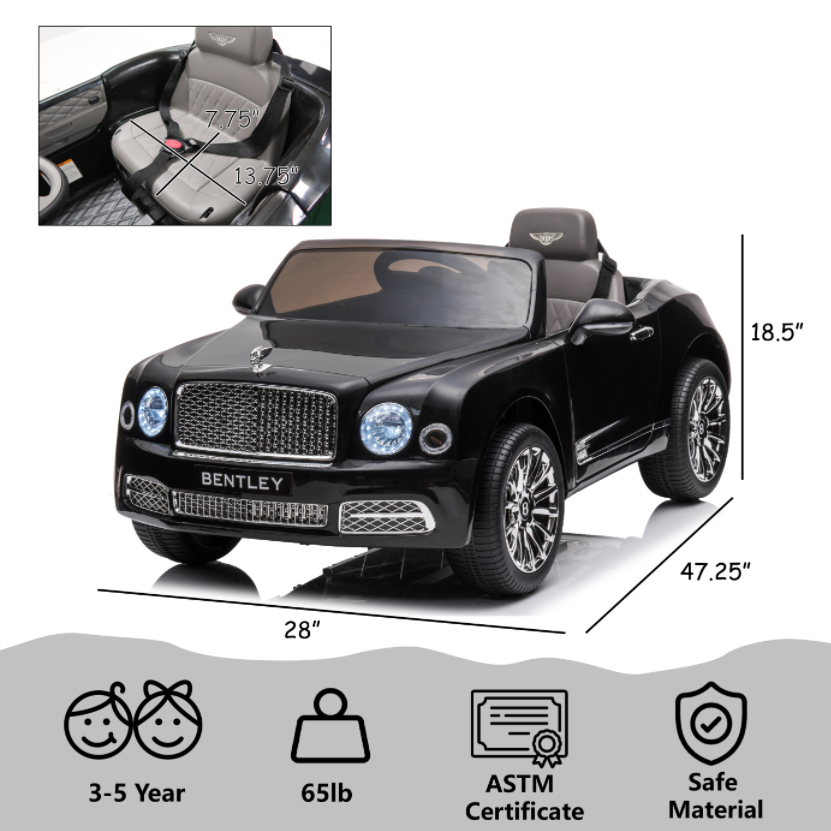 Kidsera Kids Ride On Car, Licensed Bentley Mulsanne Electric Car for Kids 12V Battery Powered Electric Vehicle with LED Light, Toddler Ride On 4-Wheel Toys for Boys and Girls