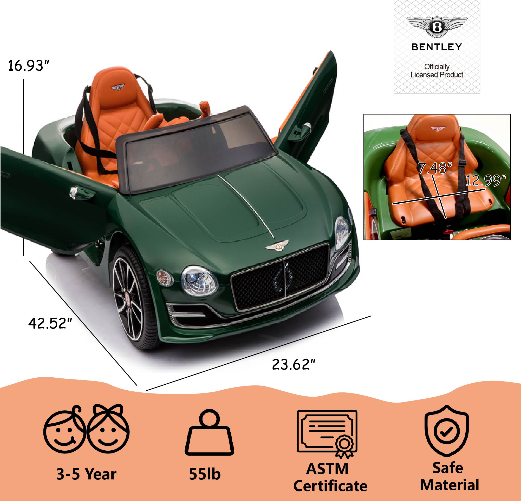 Kidsera Kids Ride on Cars Bentley 12V Dual Motor