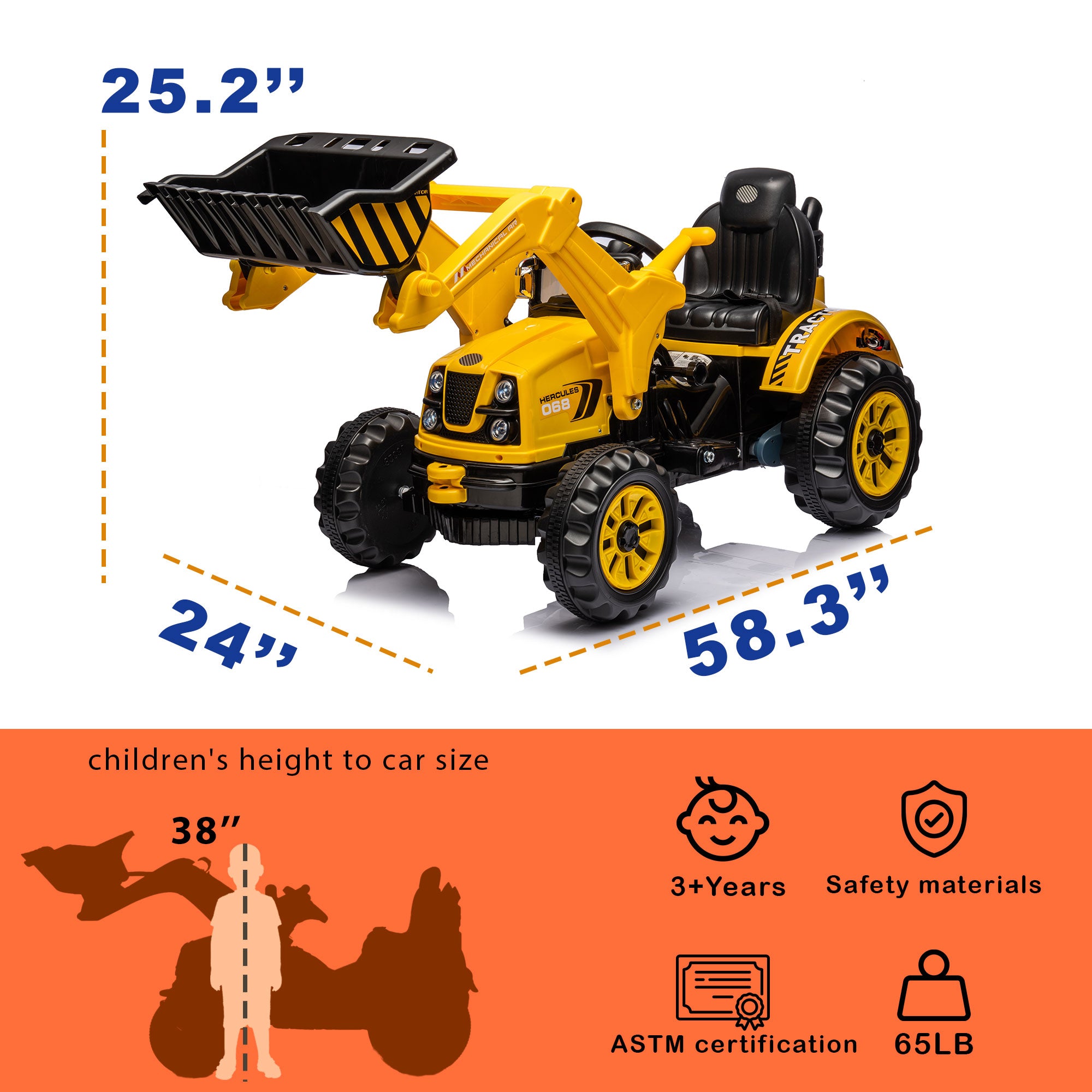 Kidsera Kids Ride on Tractor with Front Loader, 12V 7AH Battery Powered Riding On Excavator