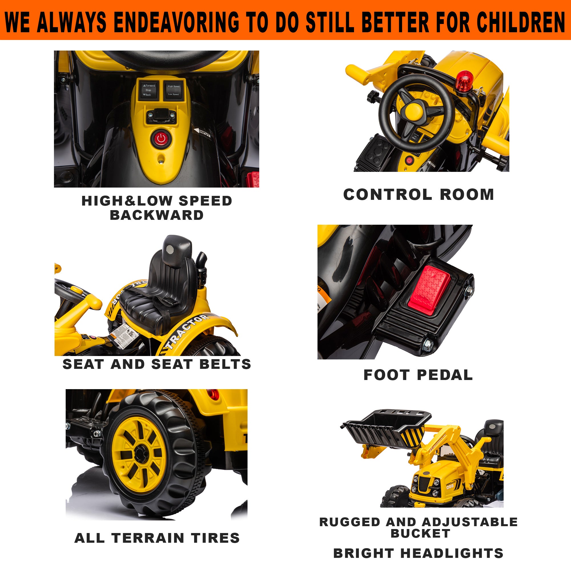 Kidsera Kids Ride on Tractor with Front Loader, 12V 7AH Battery Powered Riding On Excavator