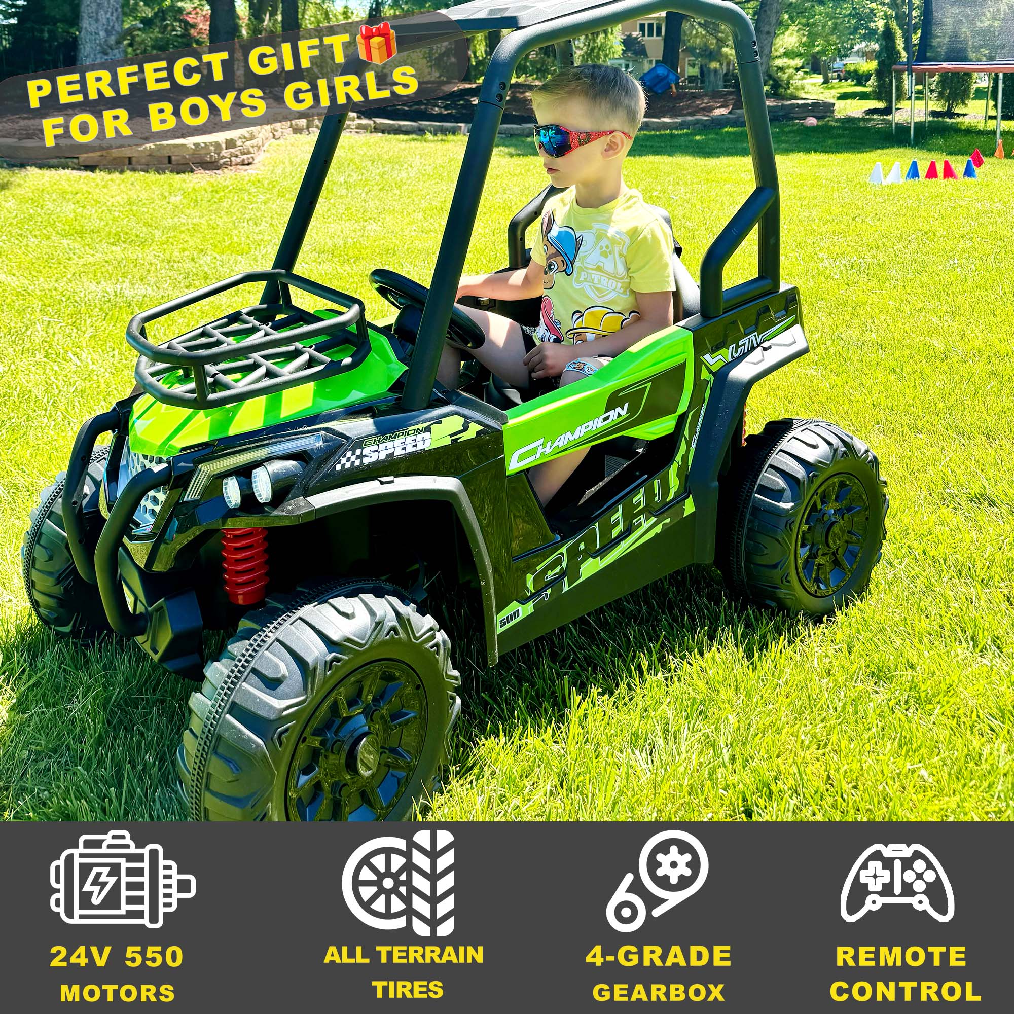 Kidsera 24V Ride on Car with Remote Control, 4WD Battery Powered UTV